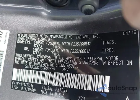 2016 Toyota Sienna Le 8 Passenger from USA, damaged, VIN 5TDKK3DC1GS696979